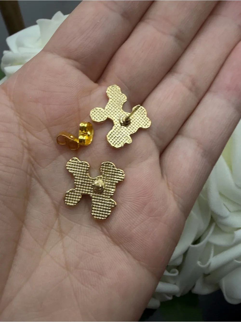 Pink Poodle Stud Earrings - Gold Trim